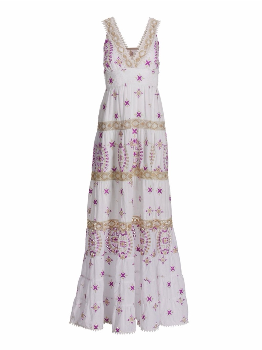 NWOT NEW Boston Proper Metallic Lace Eyelet Maxi Dress Cotton Smocked Waist S